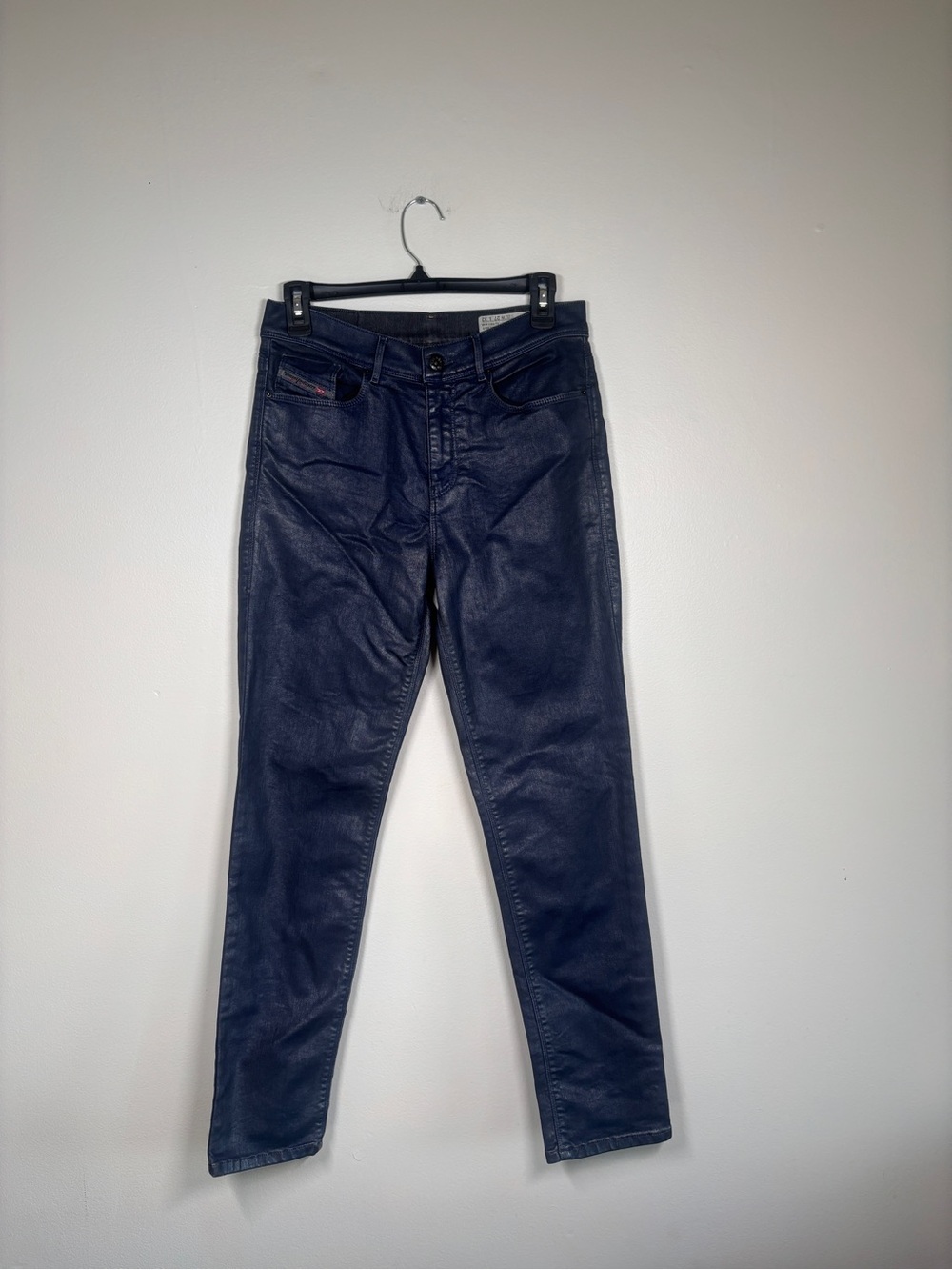 Diesel Highkee High-Waist Slim-Skinny Coated Jeans Blue Wash